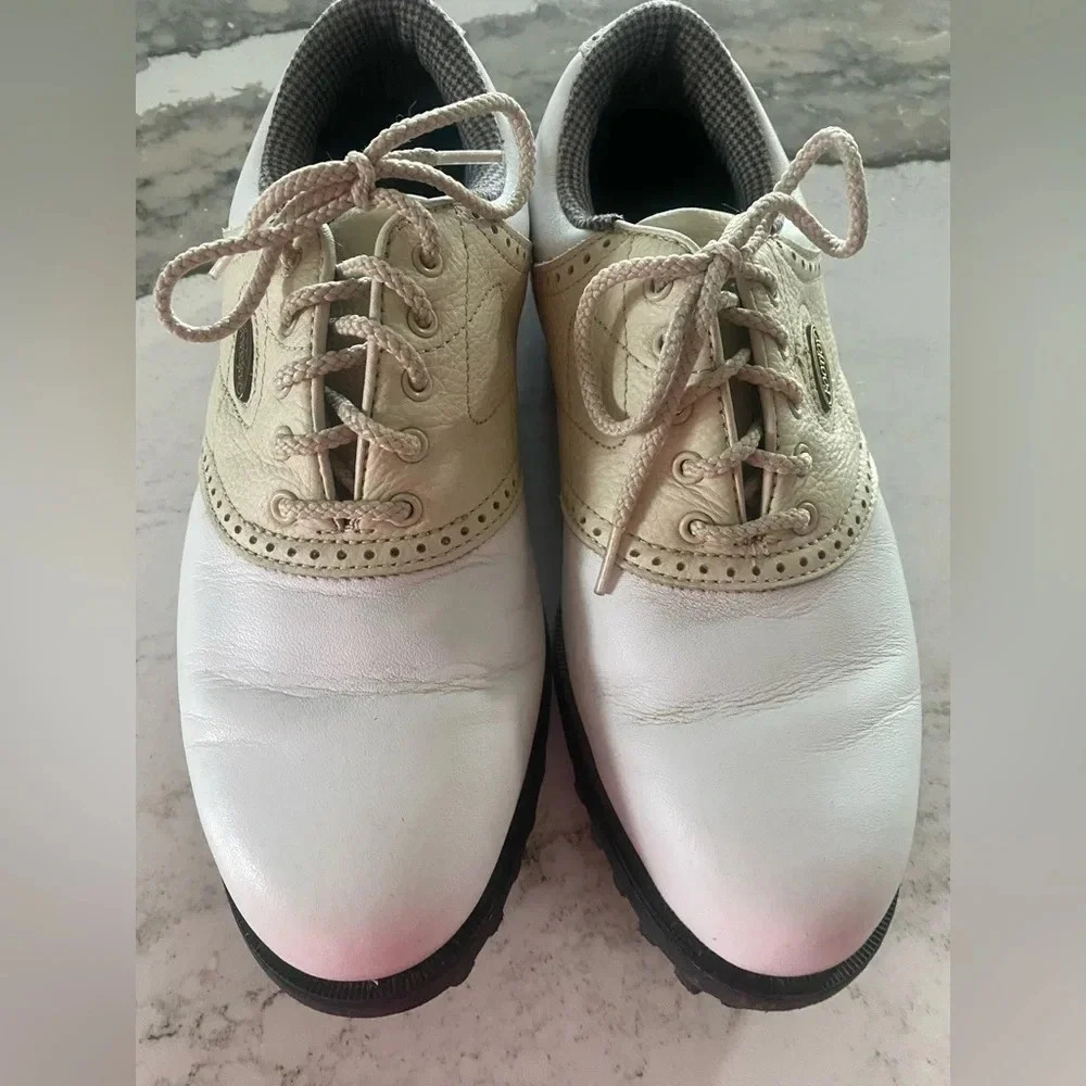 FootJoy Women’s Golf Shoes size 6, 98571 Comfort Beige White Saddle Cleats